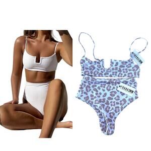 New Lahana Swim Matte White Leopard Bikini Yolanda Set High Waisted Medium